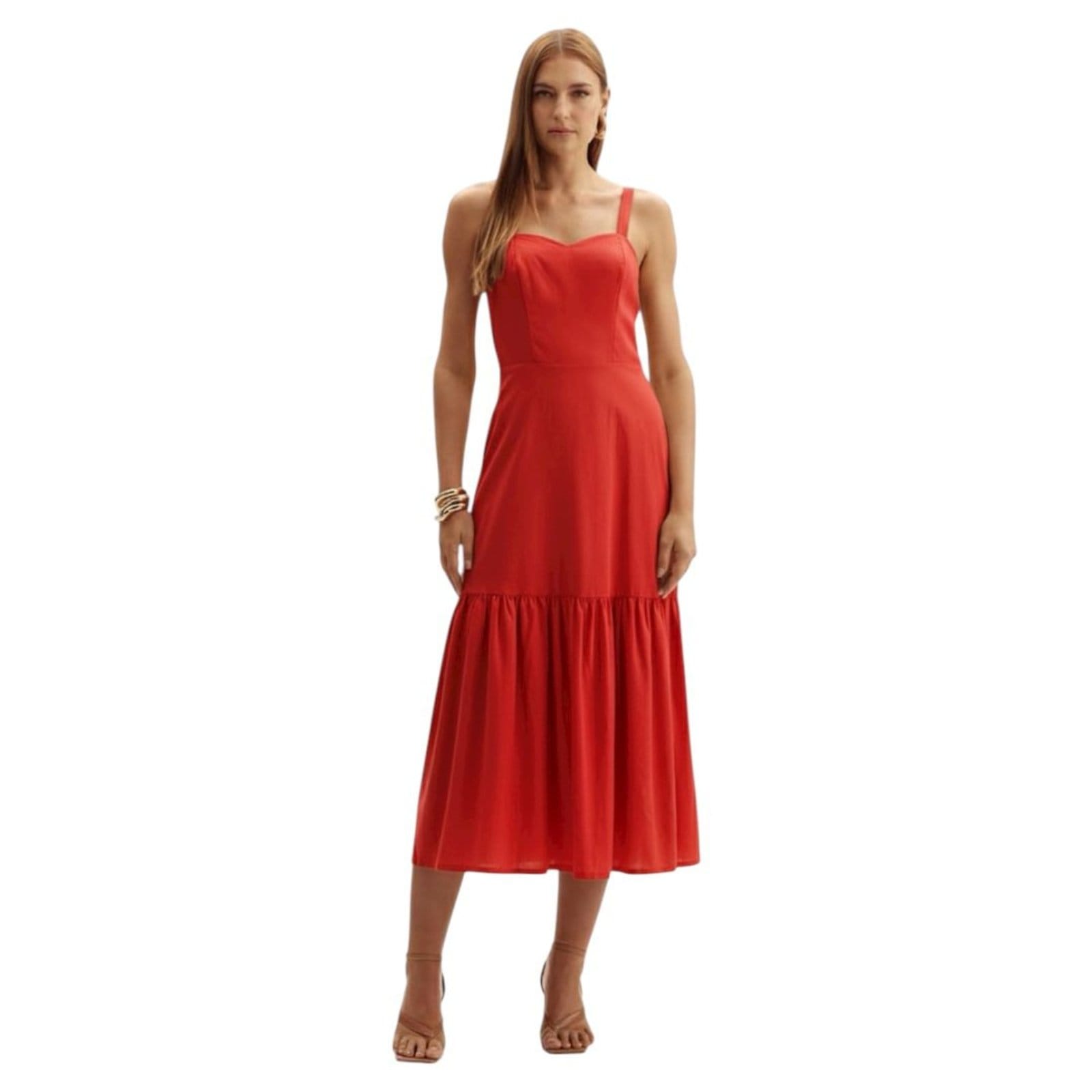 Vista principal Vestido Comfort Decote Coração com Babado Triton Luxury Triton vermelho