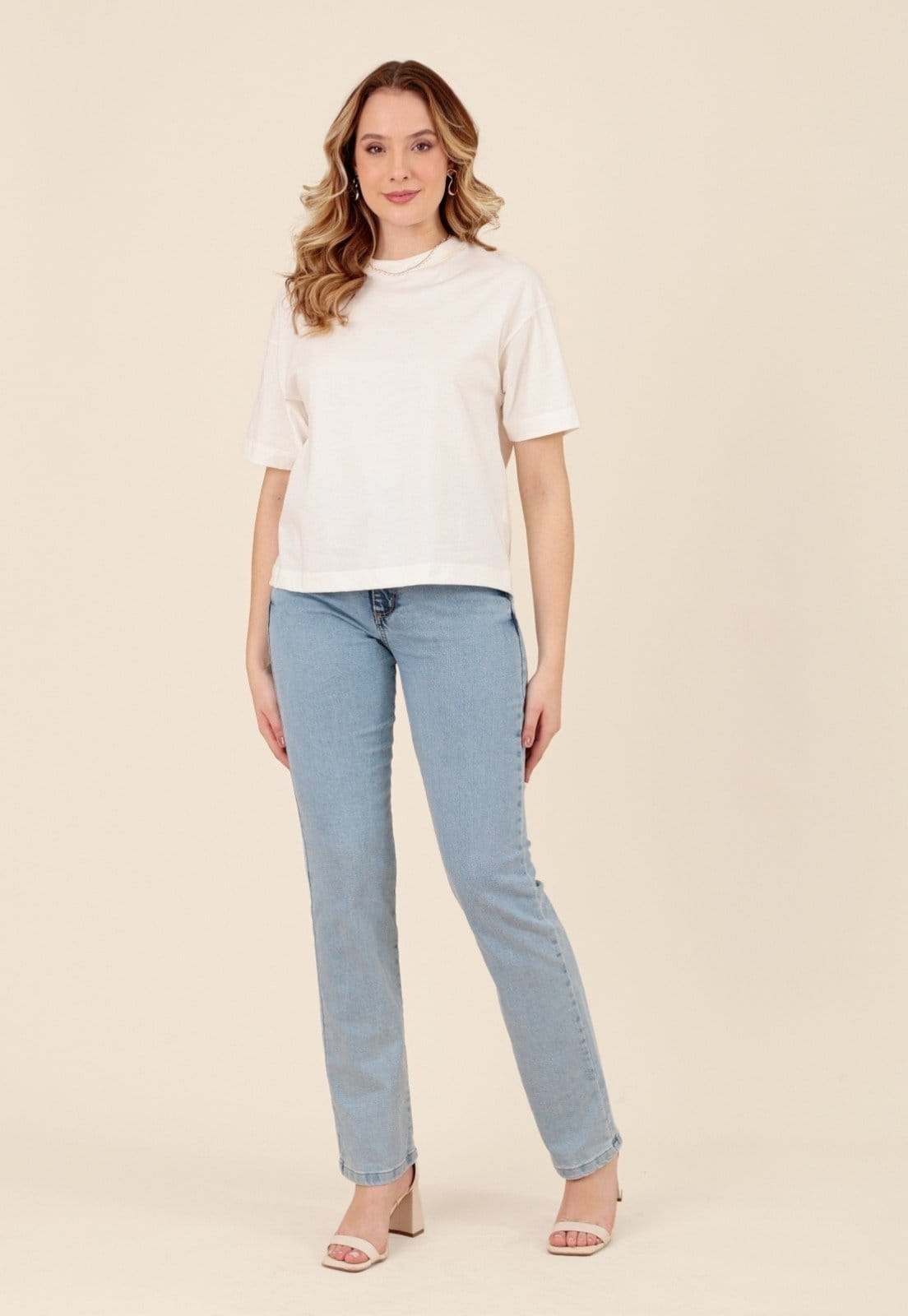 Vista principal Calça Pop Me Jeans Reta Com Elastano Pop Me azul