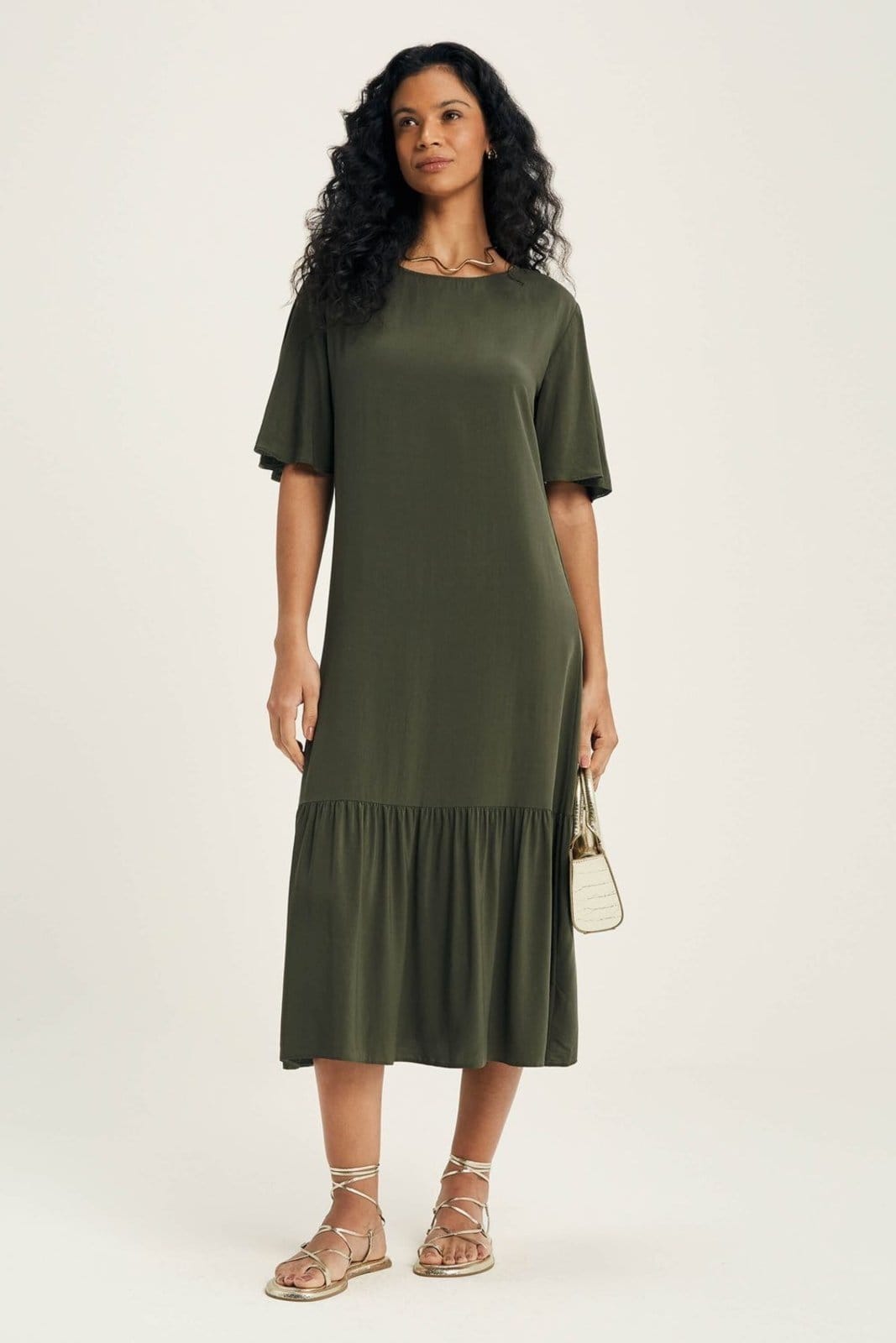 Vista principal Vestido Feminino Com Decote Canoa Marialícia Marialícia verde