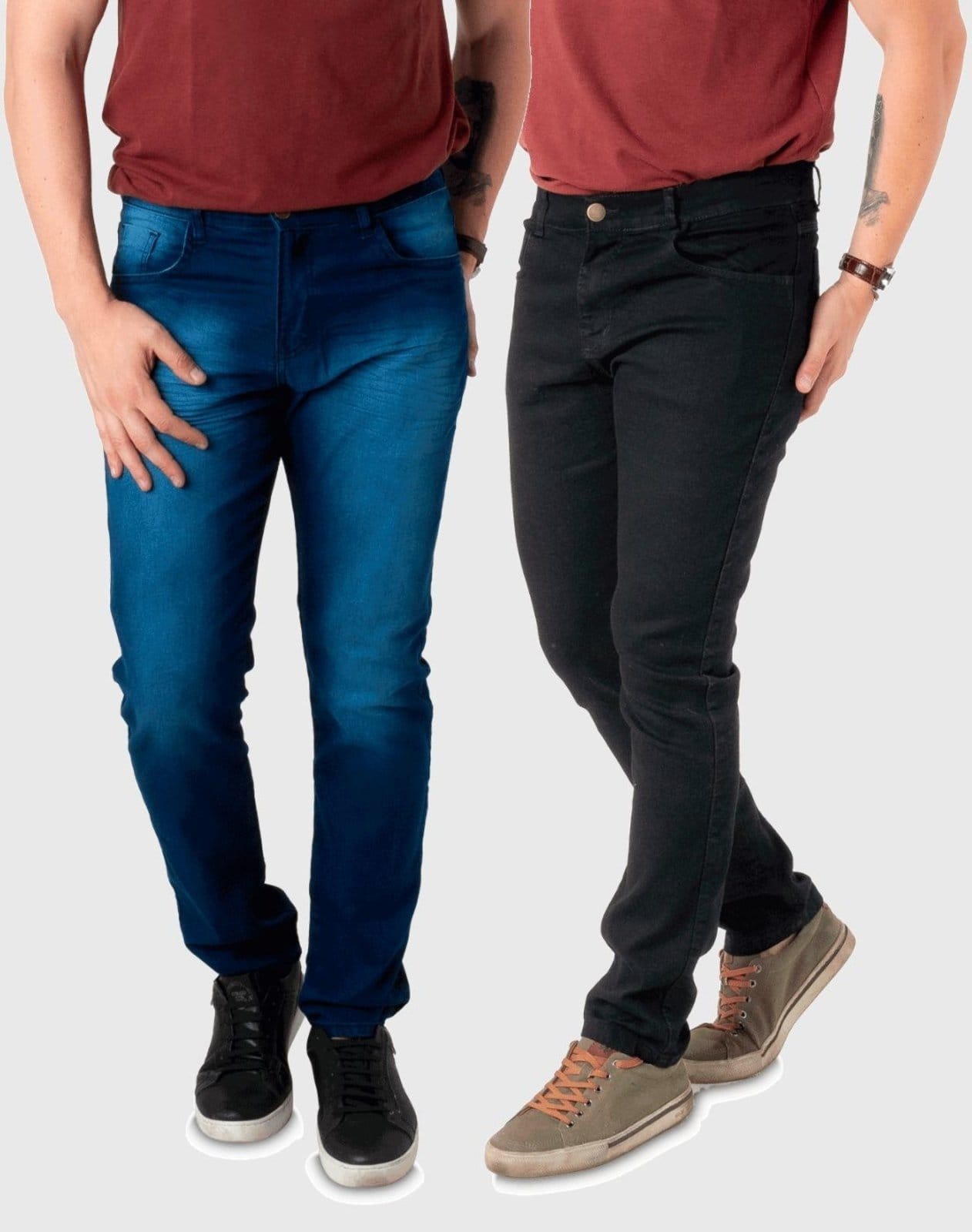 Kit 2 Calças Jeans Elastano Masculina Slim Preta e Azul