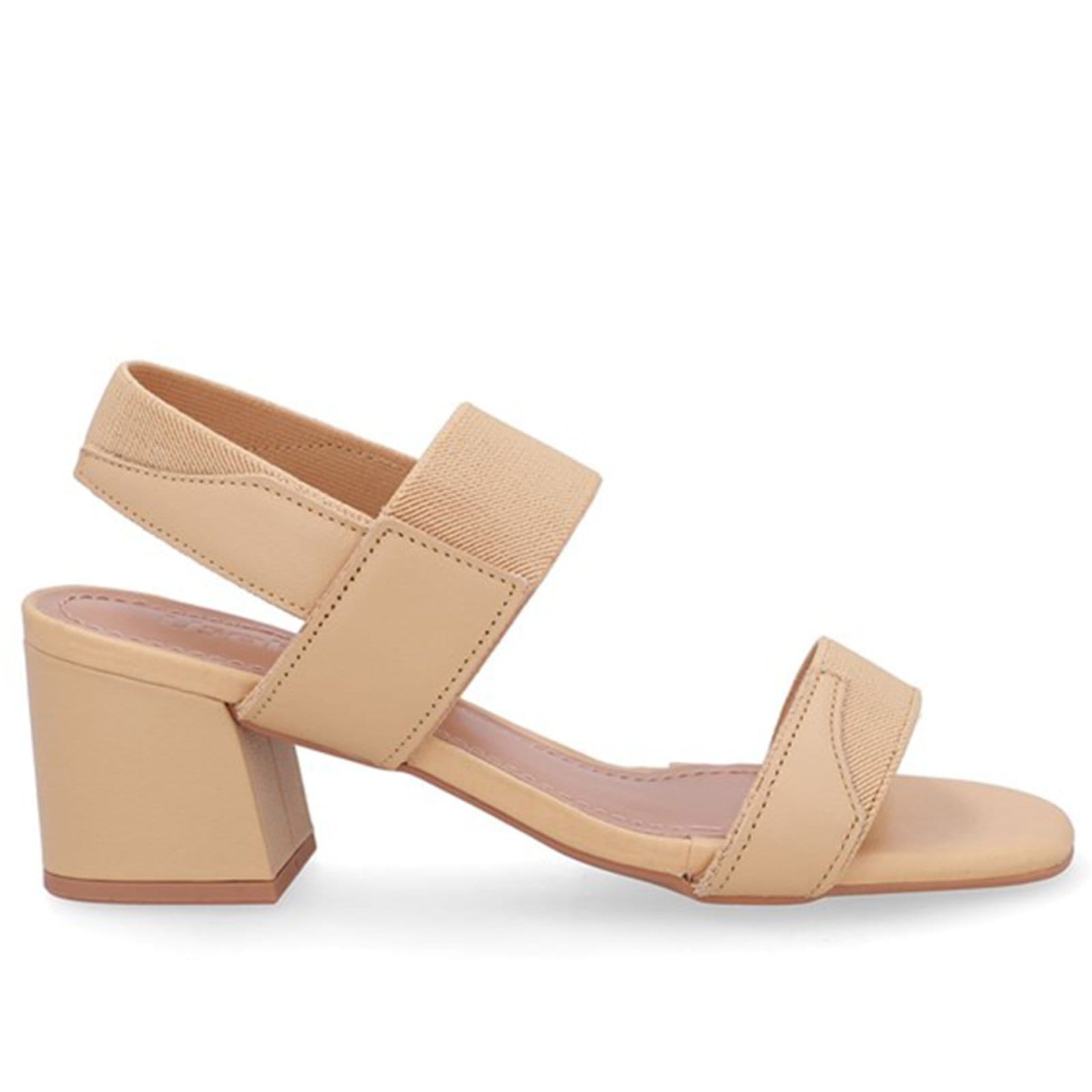 Sandália Couro Bico Quadrado Tira Elástico Usaflex Creme - 004