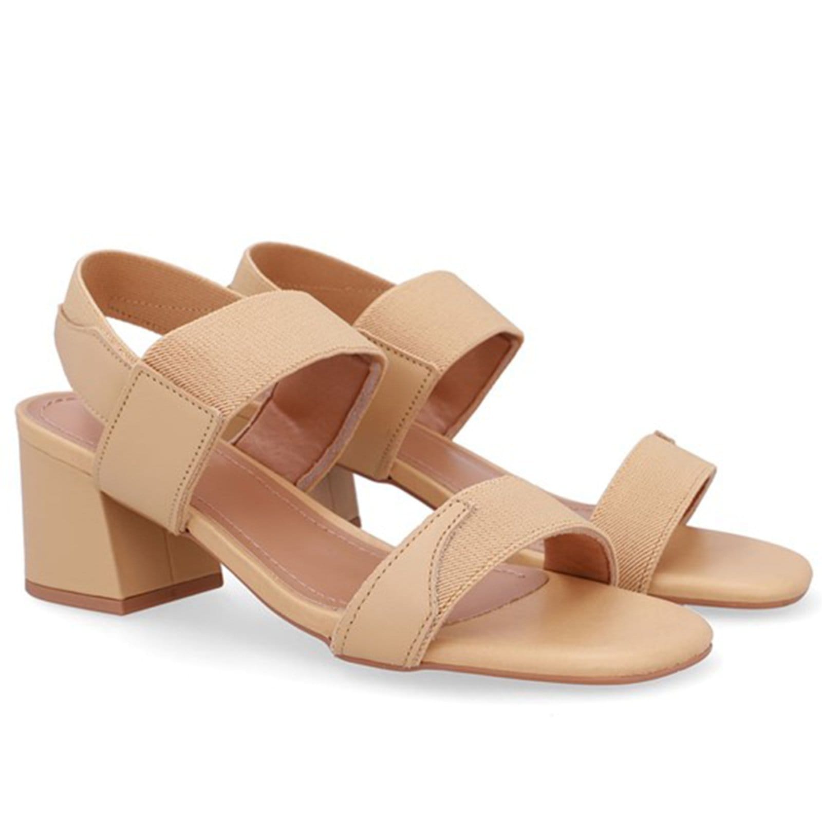 Vista 2 Sandália Couro Bico Quadrado Tira Elástico Usaflex Creme - 004 Usaflex bege