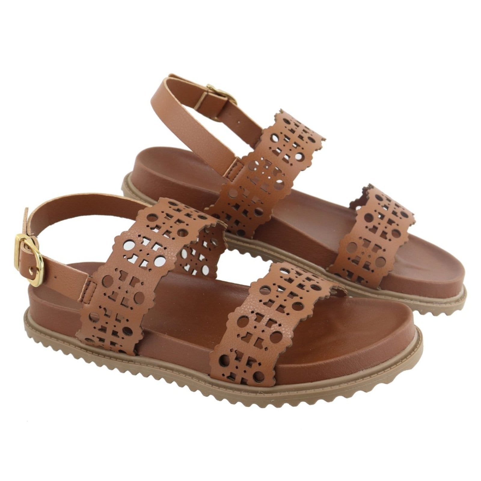 Vista 2 Sandália Papete Feminina Paula B Com Recortes a Laser E Amarração No Tornozelo Conforto PAULA B caramelo