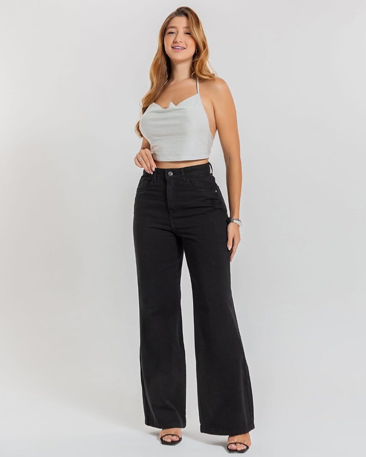 Vista principal Calça Feminina - Wide Leg - Black Jeans - Preto Black Jeans preto black