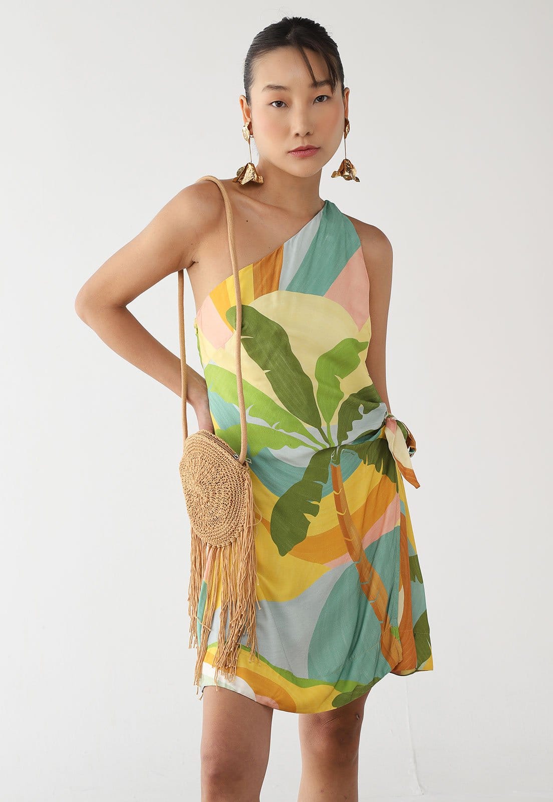 Vestido Feminino FARM Um Ombro Só Estampa Tropical
