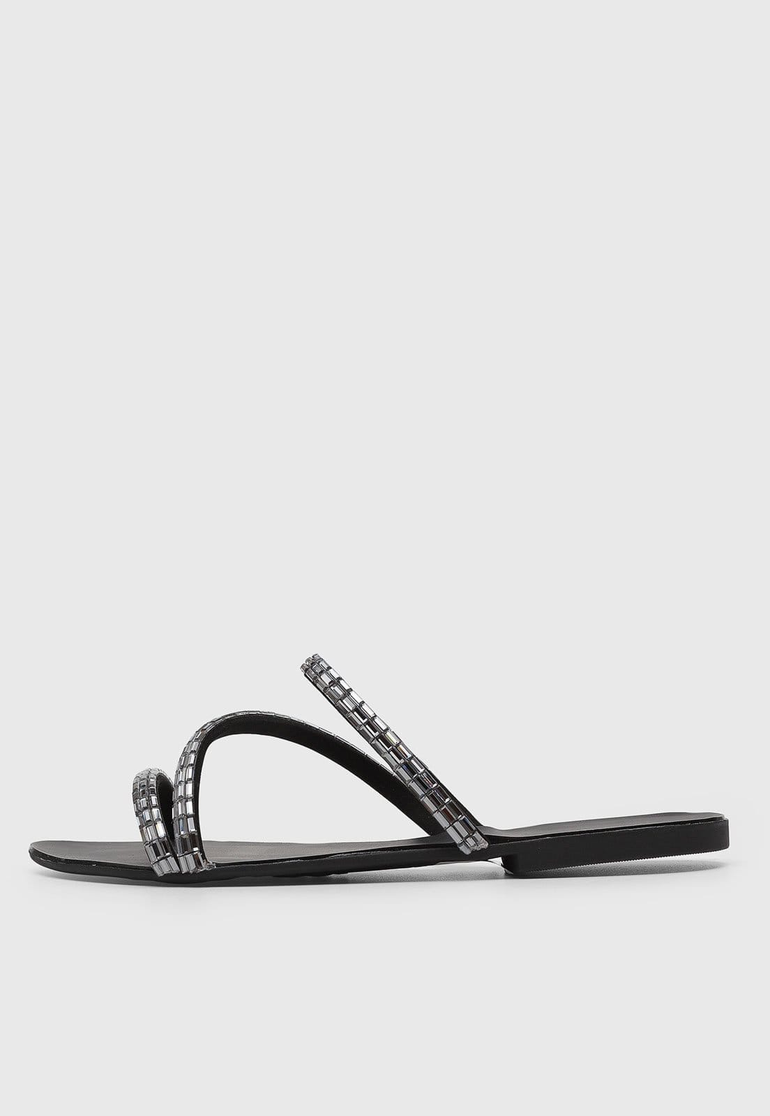 Rasteira Feminina Lança Perfume Pedrarias Preta