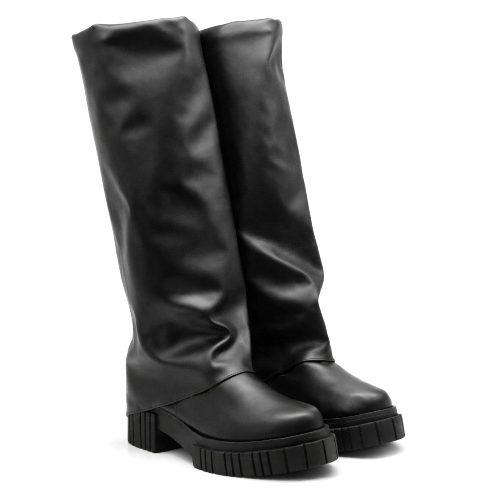 Bota Feminina Cano Alto Com Capa Sola Tratorada Sete Sales 23108 Napa Preta