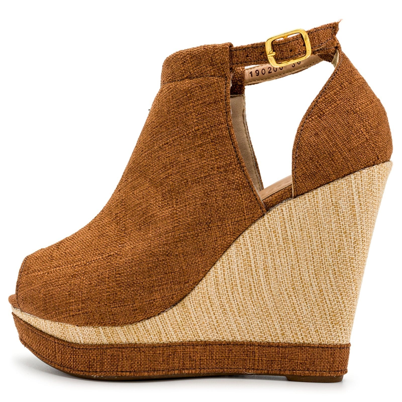 Vista 2 Sandália Feminina Salto Anabela 3013 Linho Flor da Pele caramelo