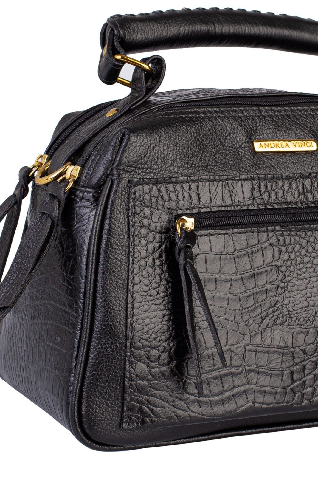 Vista 2 Bolsa pequena de couro croco Ruth Andrea Vinci preto