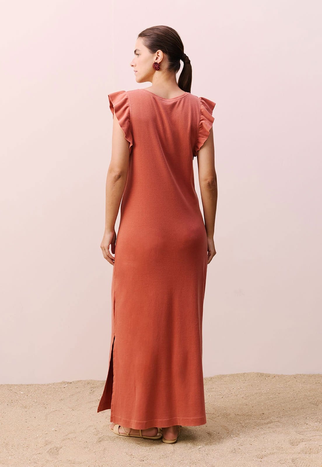 Vista 2 Vestido CaCay Longo Manga Babadinho CaCay coral