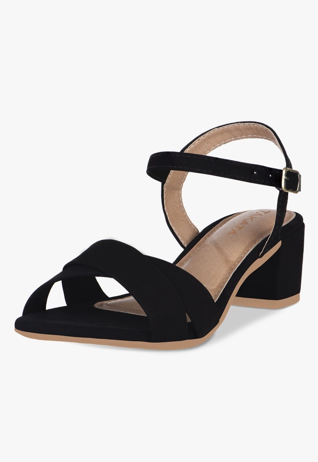 Vista principal Sandália Feminina Salto Bloco Baixo Fivela Tiras Cruzadas Nobuck TAKATA BY RAFAEL TAKATA preto