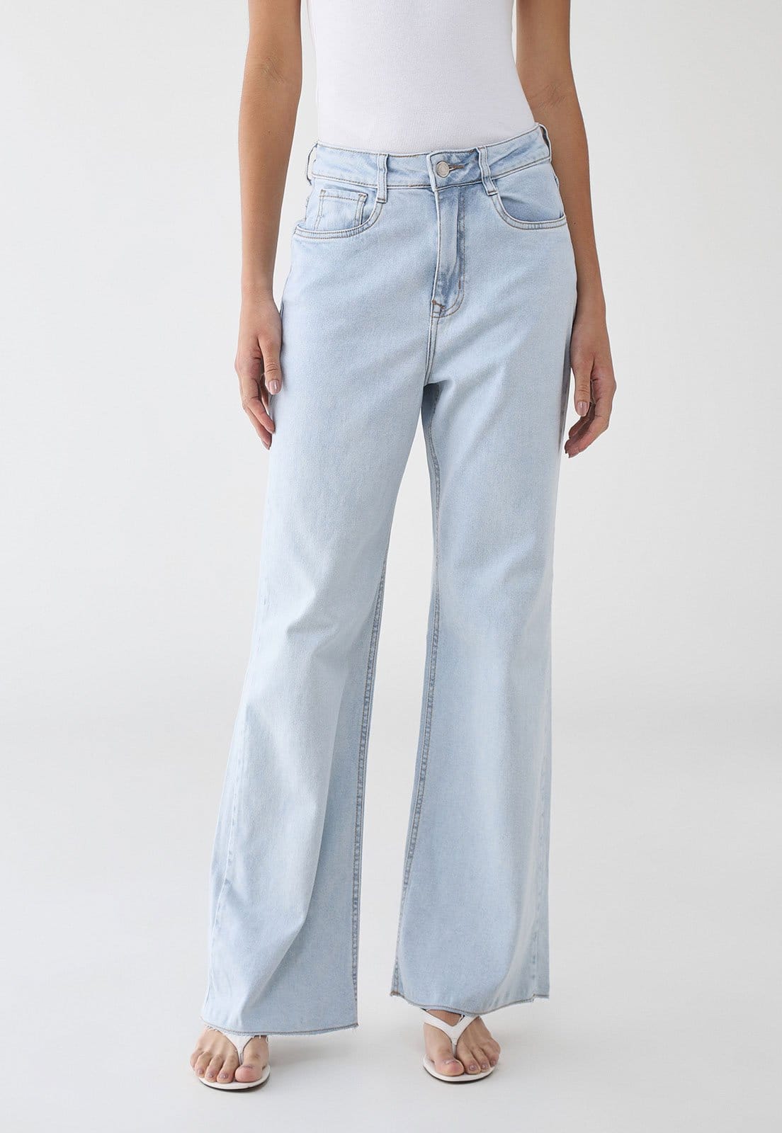 Vista principal Calça Jeans Lez a Lez Reta Cintura Alta Claro Lez a Lez azul