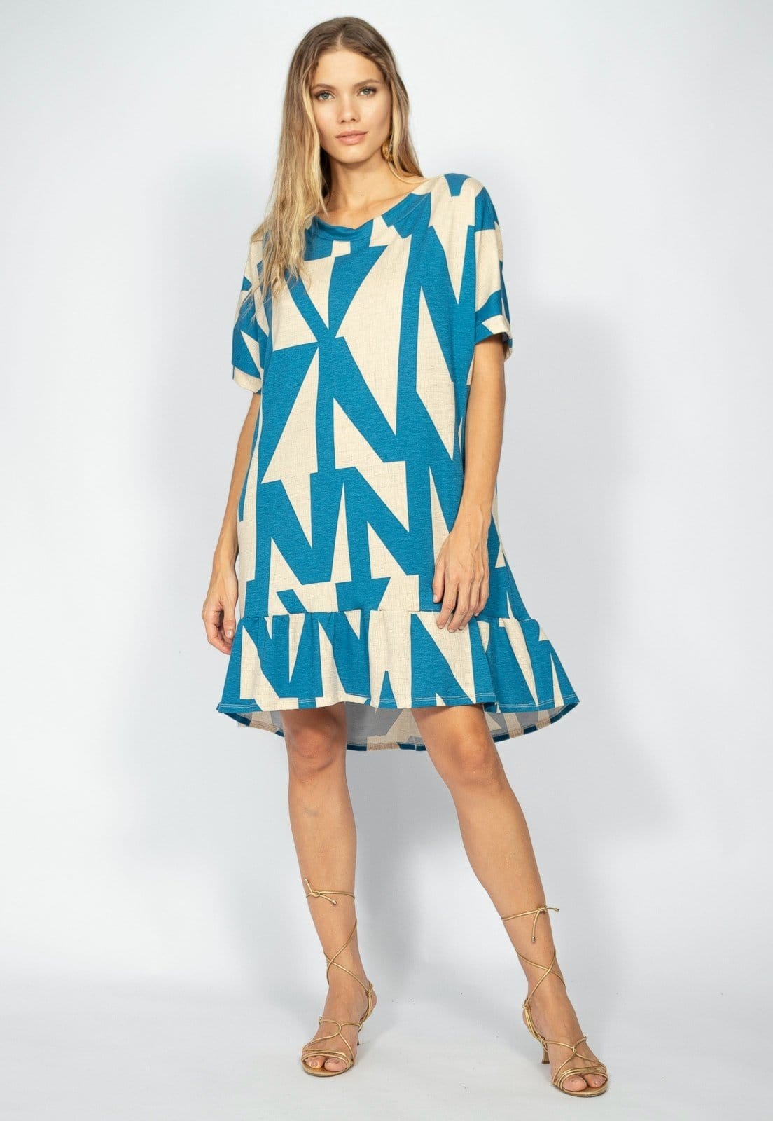 Vestido Curto Amazonia Vital Malha Mullet Amplo Geométrico e