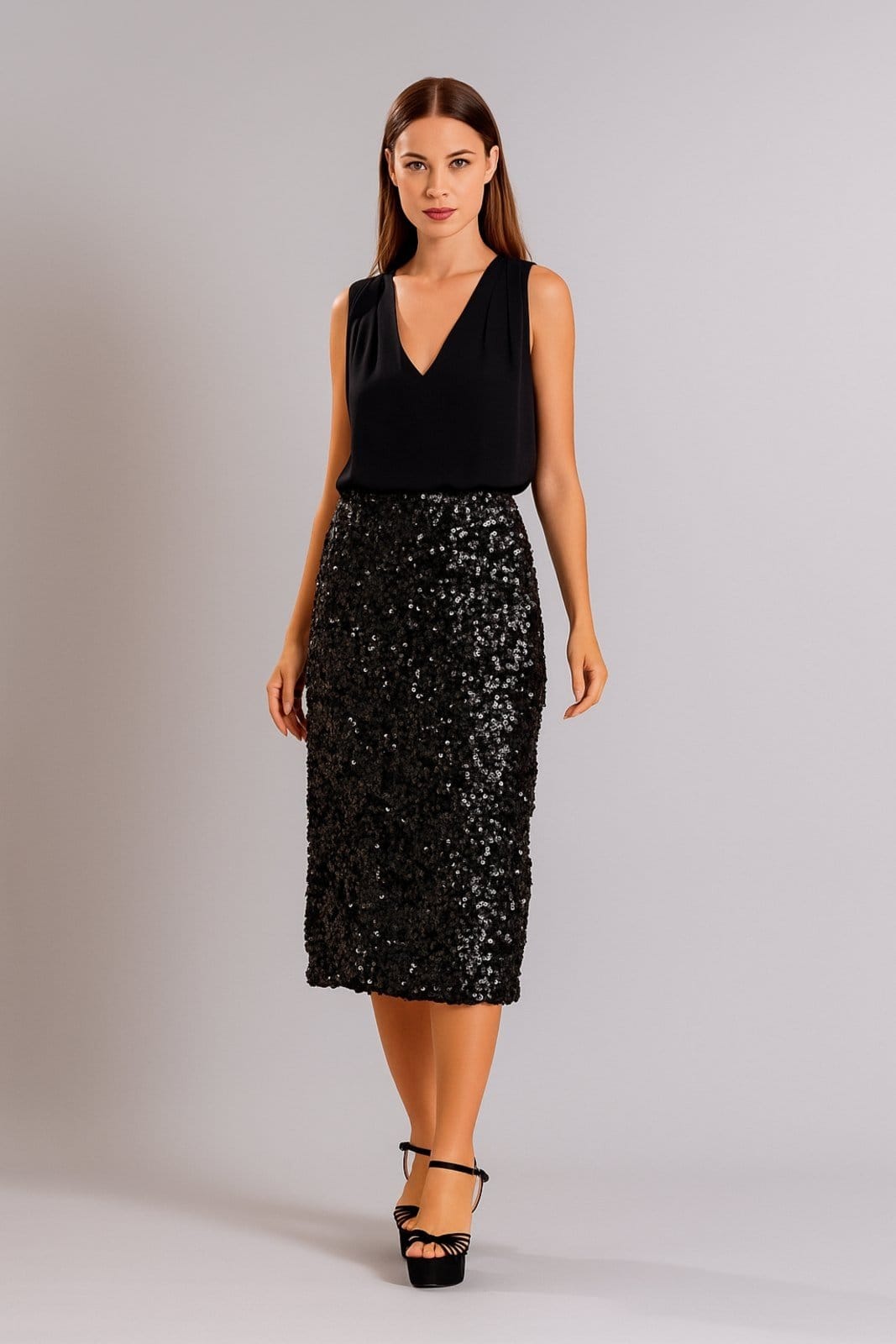 Vista principal Saia Midi D Bell Outlet Fashion Paête Preta D BELL OUTLET FASHION preto