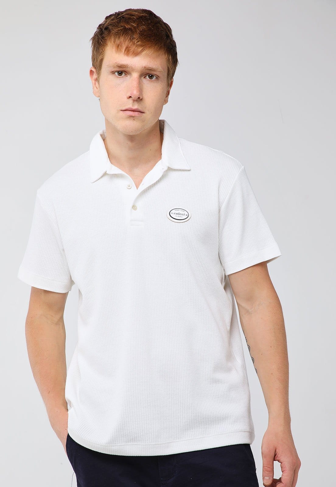 Polo Masculina Colcci Textura Canelada Branca