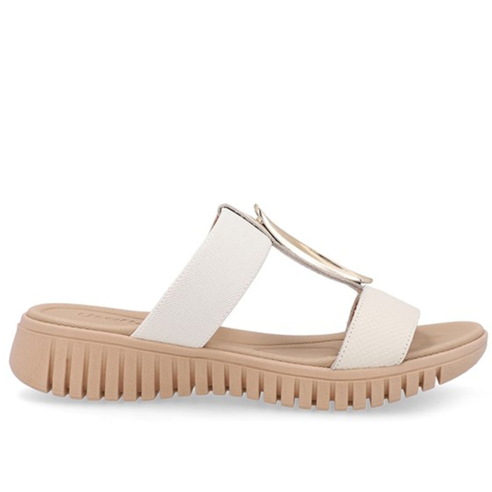 Tamanco Salto Baixo Couro Enfeite Dourado Usaflex Marfim - 002