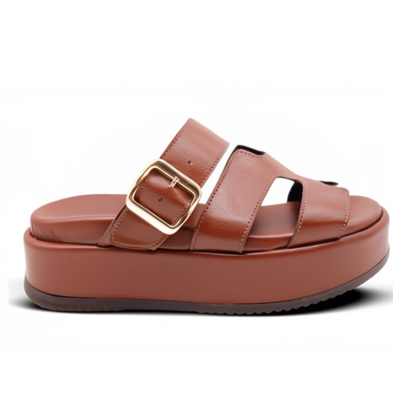 Vista 2 Papete Feminina em H Sandália Flatform Floter Cacau 5301 Confortável Flor da Pele caramelo