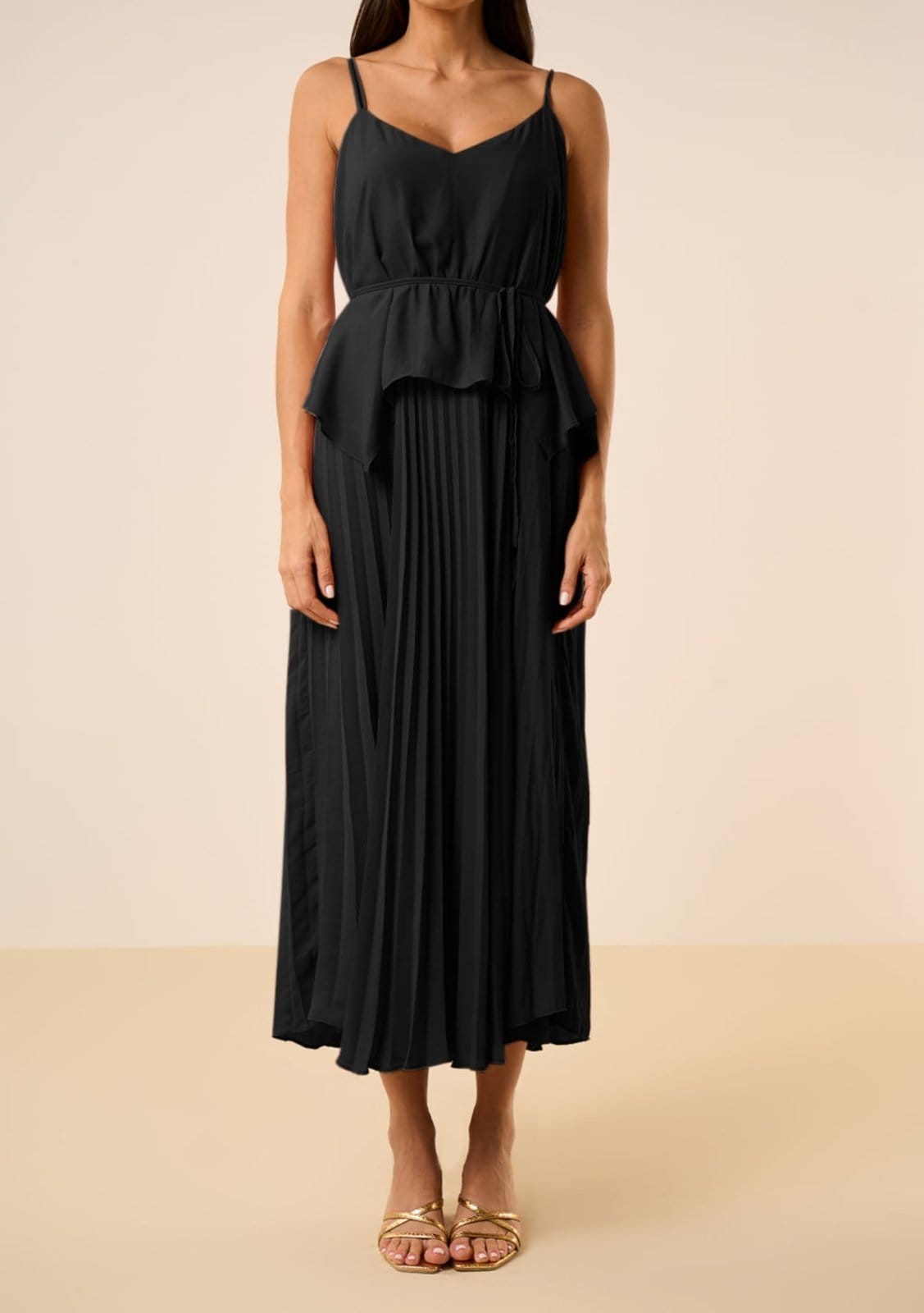 Vista 2 Vestido Maria Valentina Solto Decote V Com Alça Midi Maria Valentina preto