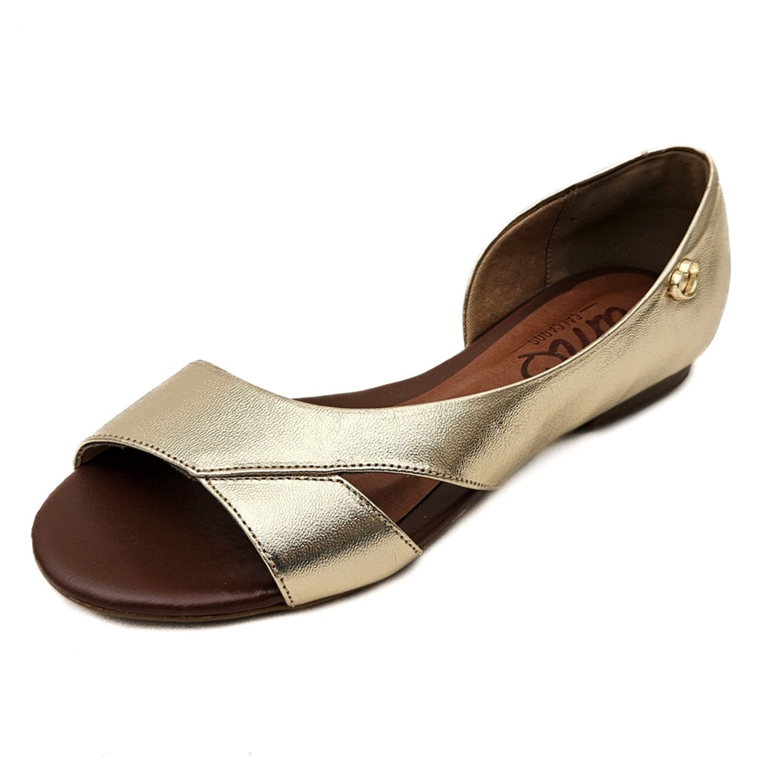 Vista principal Sandália Rasteira em Couro Amo Calçados Moema Dourada Amo Calçados dourado