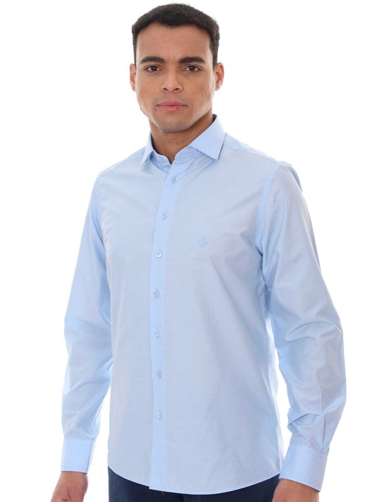 Vista principal Camisa Dudalina Masculina Slim Tricoline Lisa Médio Dudalina azul