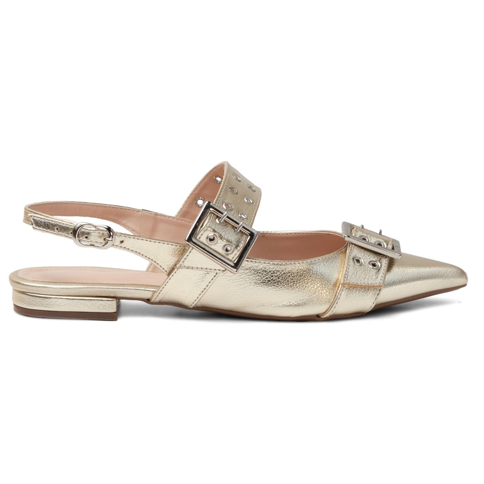 Sapatilha Slingback Rasteira Feminina Bico Fino Ouro Casual 183010 - 2
