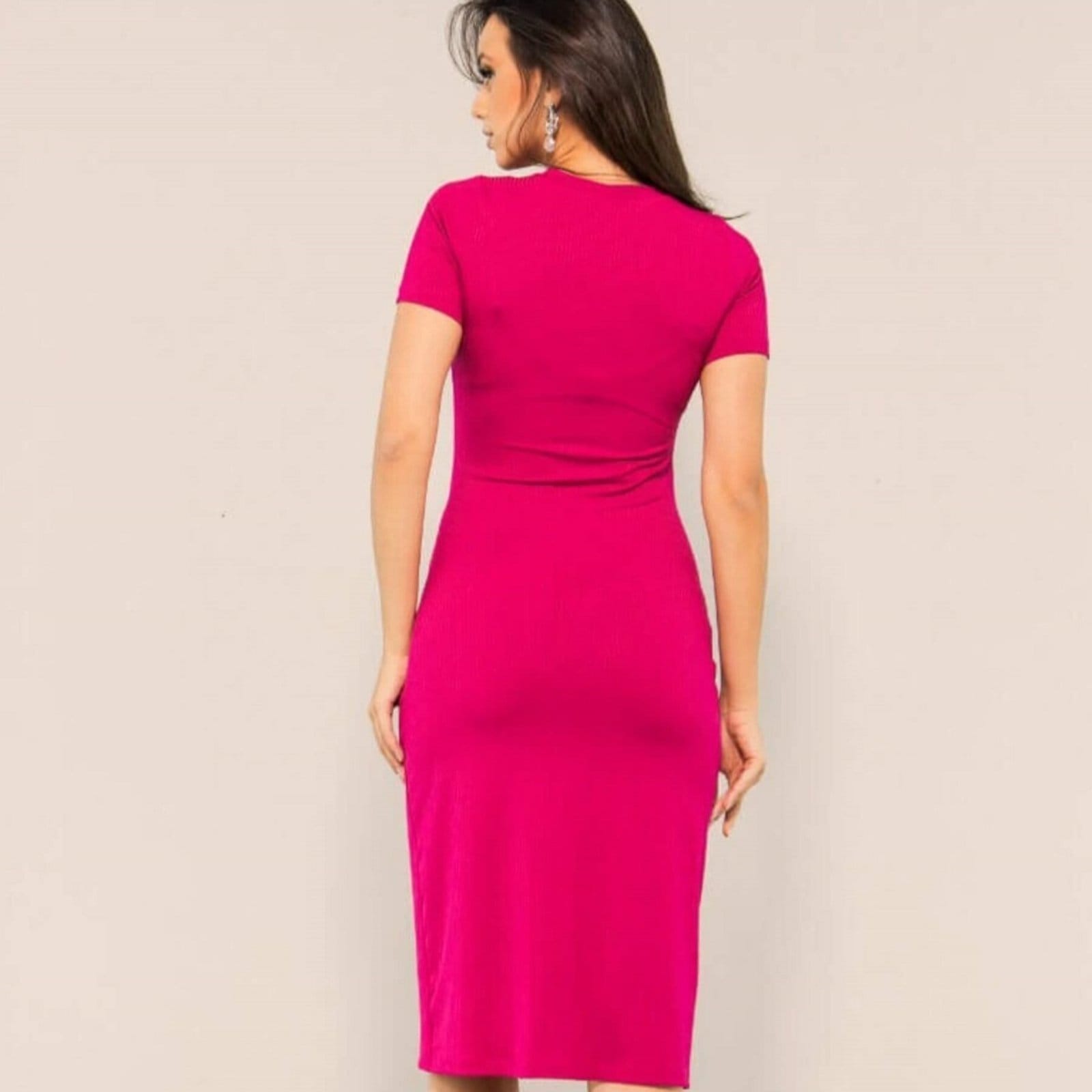 Vista principal VESTIDO CANELADO COM TRESPASSE MANGA CURTA PINK Art Livre preto pink