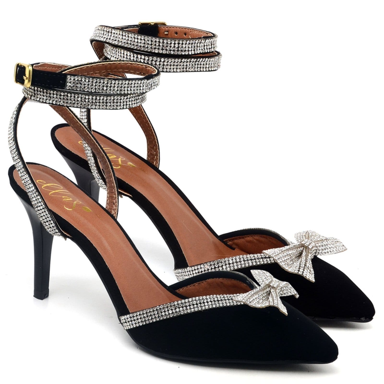 Vista principal Scarpin Salto Médio com Strass Nobuck Ella's ZAFREM preto