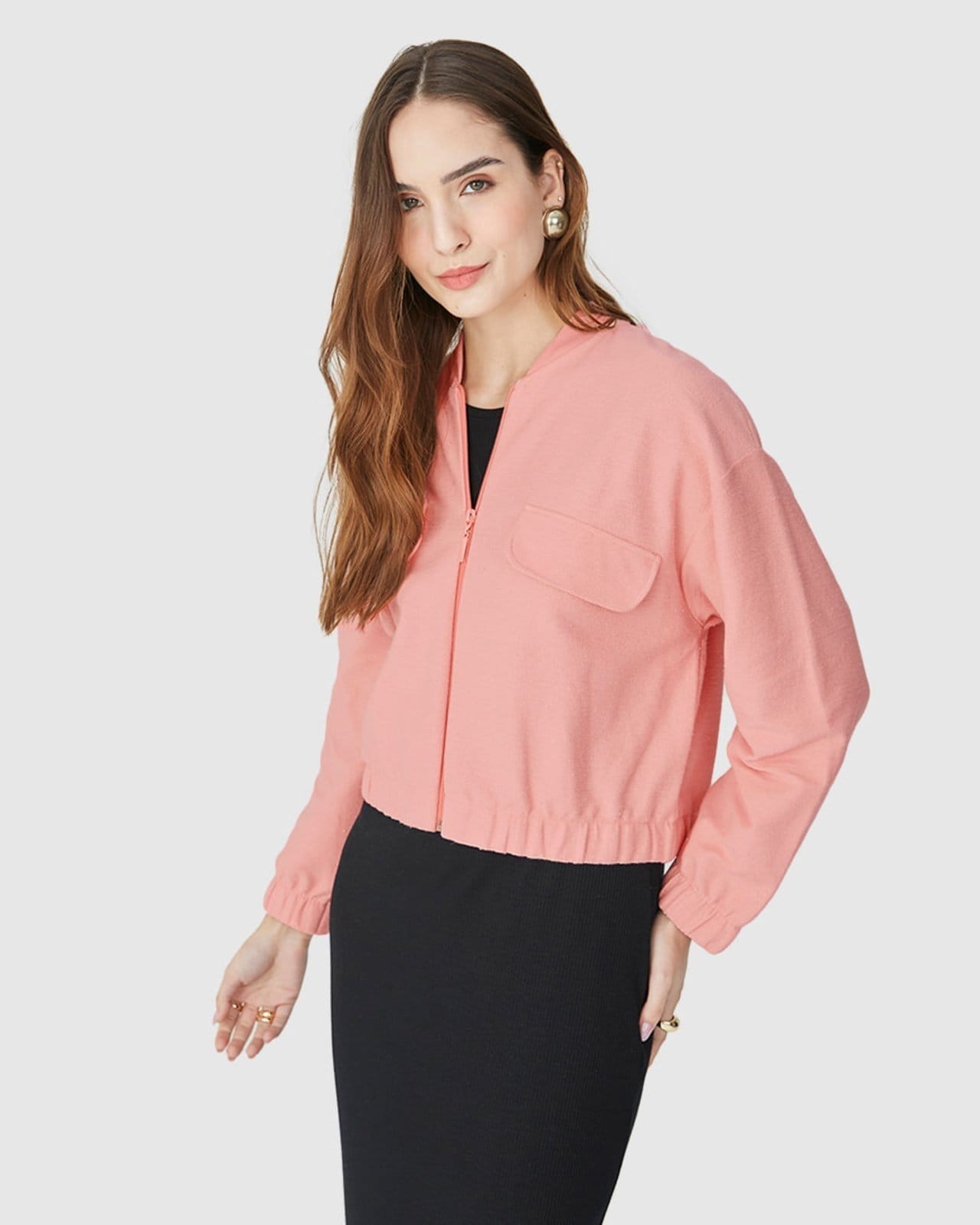 Jaqueta Bomber Feminina Com Lapela Em Moletom Sarjado