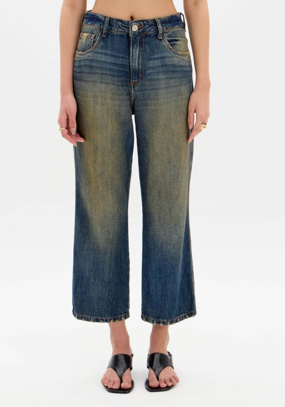 Vista 2 Calça Jeans Reta Cropped Cintura Média My Favorite Things azul