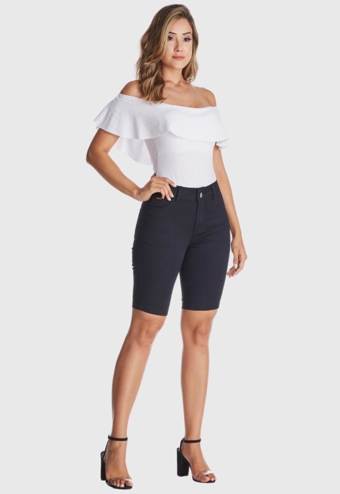 Vista 2 Bermuda Jeans Zuren Ciclista Preta ZUREN preto