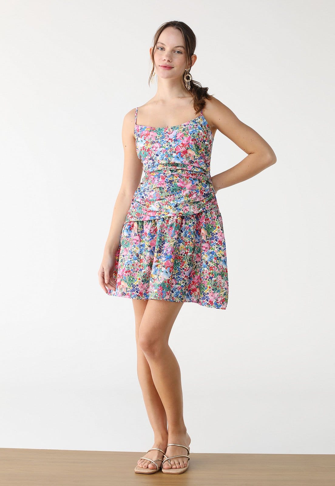 Vista 2 Vestido FARM Curto Camponesa FARM azul