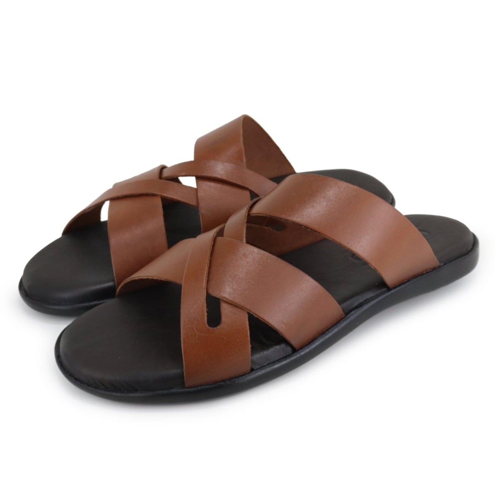 Sandalia Chinelo Masculino Casual em Couro Confortável Conhaque