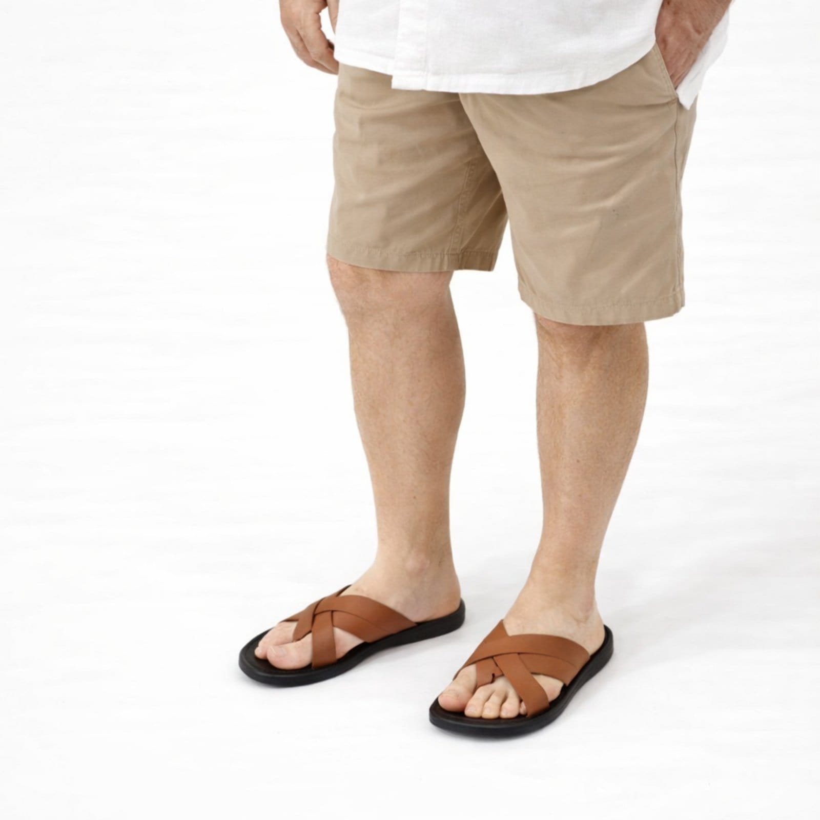 Vista 2 Sandalia Chinelo Masculino Casual em Couro Confortável Conhaque Yes Basic marrom