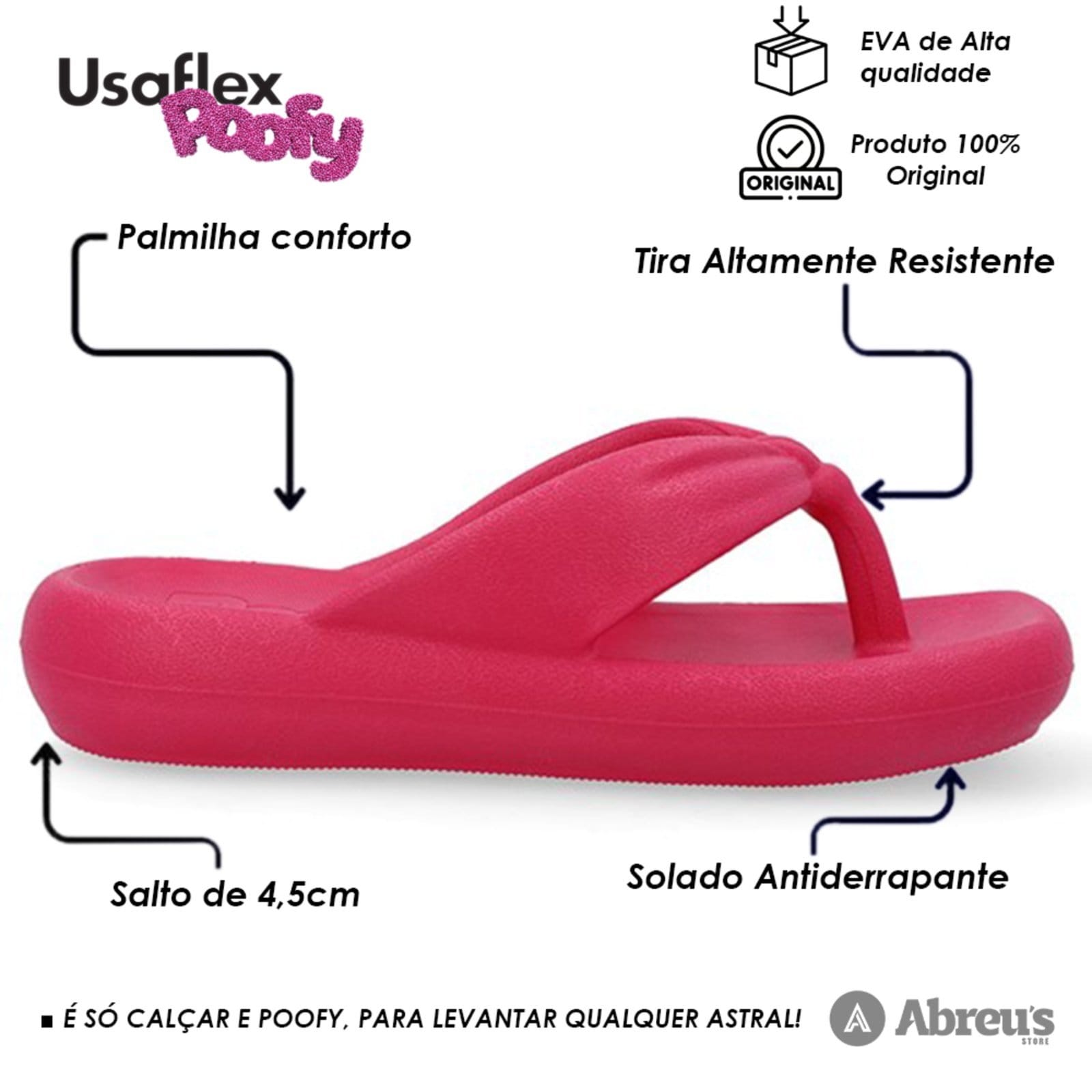 Vista 2 Chinelo Usaflex Poofy Bico Quadrado Eva Feminino Confortavel Fucsia - 002 Usaflex rosa fucsia