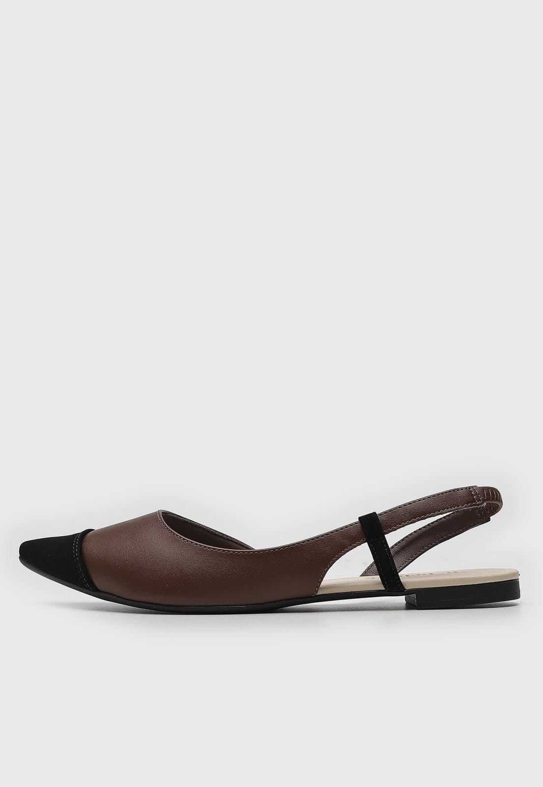 Vista principal Sapatilha Feminina cê Slingback Bicolor e Preto BEBECÊ marrom