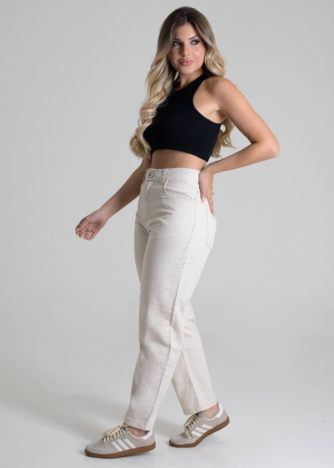 Vista 2 Calça Linho Sawary Barrel - 279933 Sawary bege