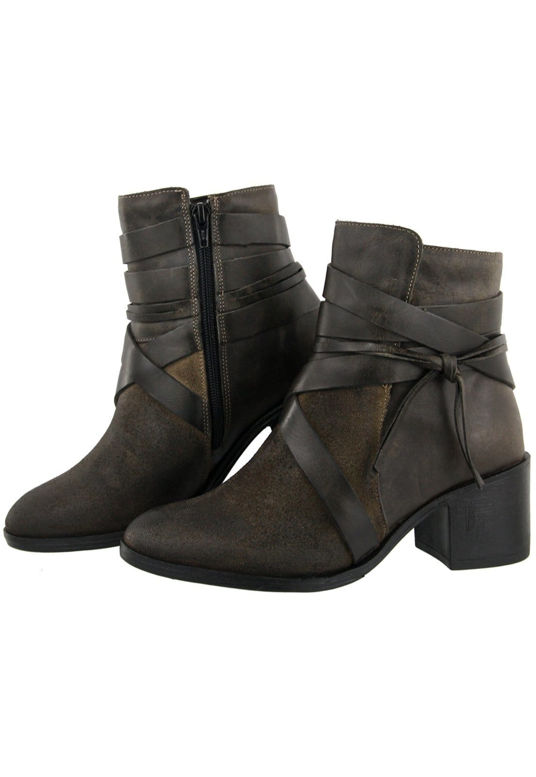 Vista principal Bota Tranças em Couro Conforto Cano Médio Maria Paula Oliva MARIA PAULA verde oliva