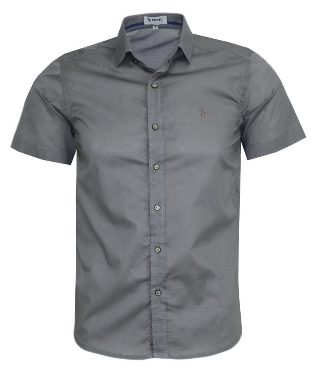 Camisa Social Amil Slim Works Algodão Com Elastano Manga Curta Luxo Castanho