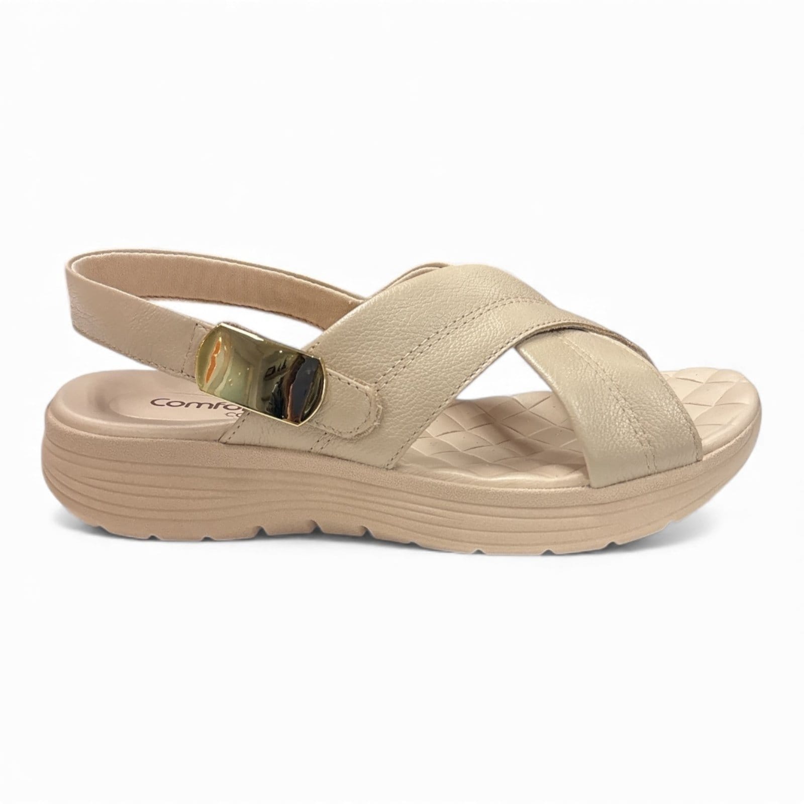 Vista 2 Sandália Feminina Couro Sola EVA Comfortflex 2543405-3 Comfortflex bege