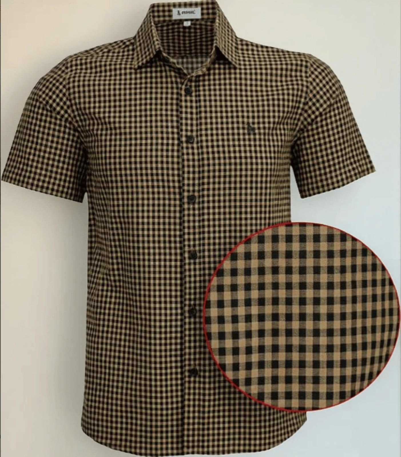 Camisa Amil Micro Xadrez Comfort Retry Algodão Macia Manga Curta Luxo Ocre