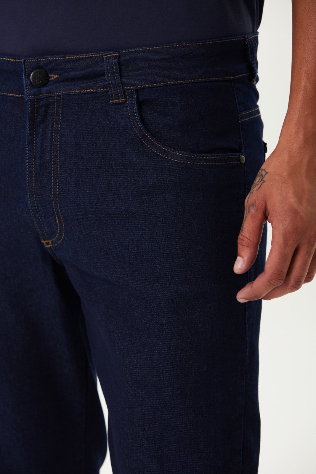 Vista 2 Calça Jeans Traymon Slim 5 Bolsos Blue Black Traymon azul marinho blue