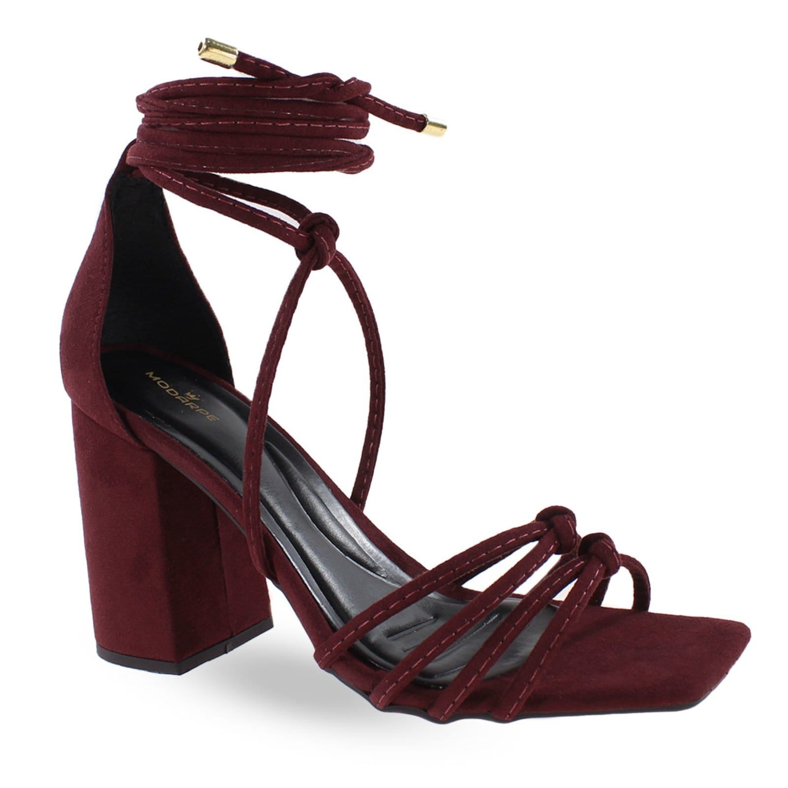 Vista 2 Sandália Modarpe Salto Bloco Grosso Amarração Marsala B15 Modarpe vinho