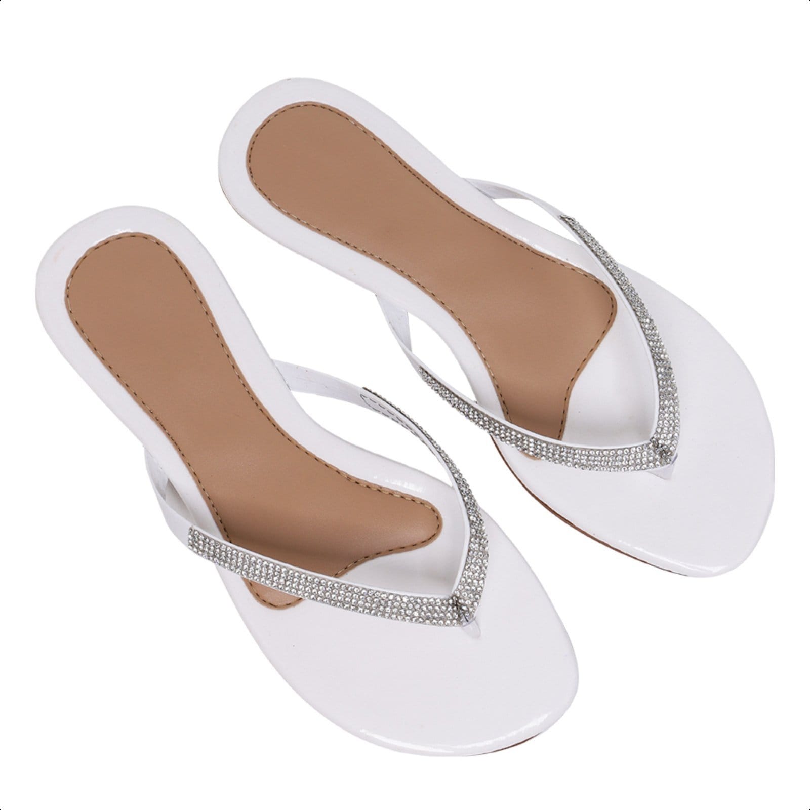 Chinela Rasteirinha Feminina Confortável Salto Baixo Branca Com Strass 34 ao Carmelo Shoes Sandália Baixa Festa Casual
