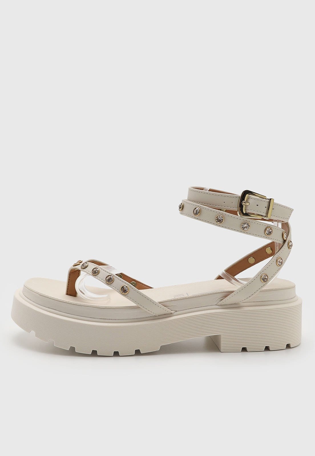 Sandália Feminina Vizzano Salto Bloco Pedraria Off-White
