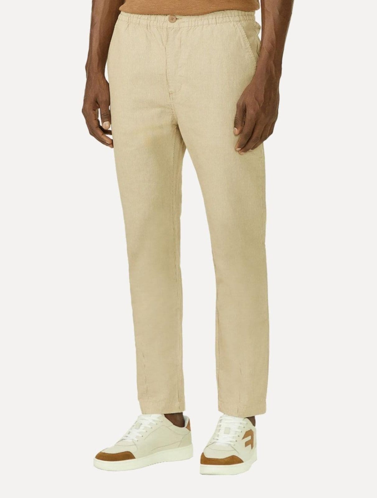 Vista principal Calça Foxton Masculina Linho Nice Listrada Cáqui Foxton incolor