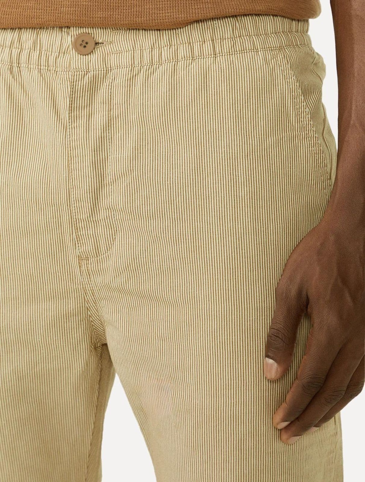 Vista 2 Calça Foxton Masculina Linho Nice Listrada Cáqui Foxton incolor