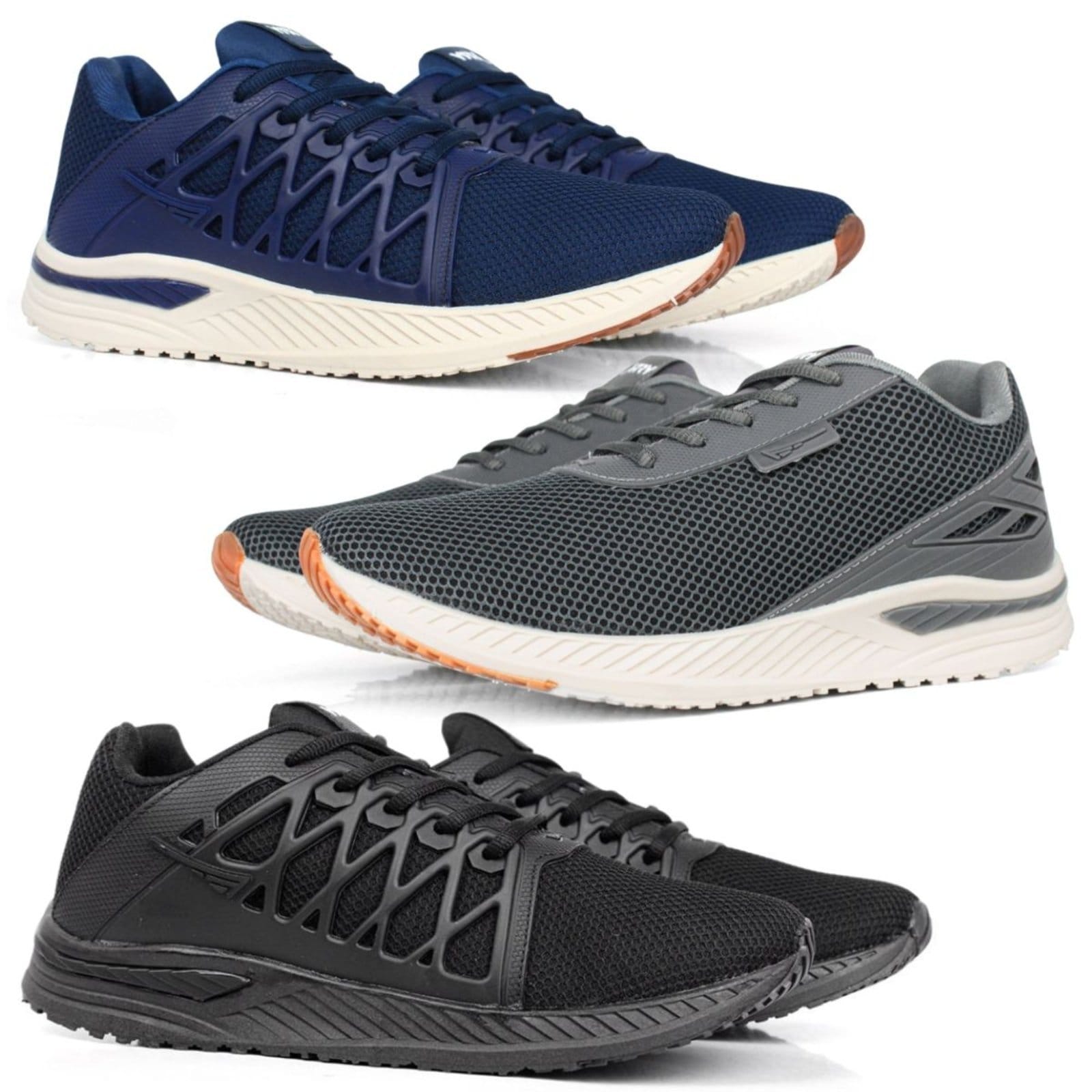 Vista principal Kit 3 Tênis Masculino Esportivo Running Conforto Macio Sapatofran multicolorido