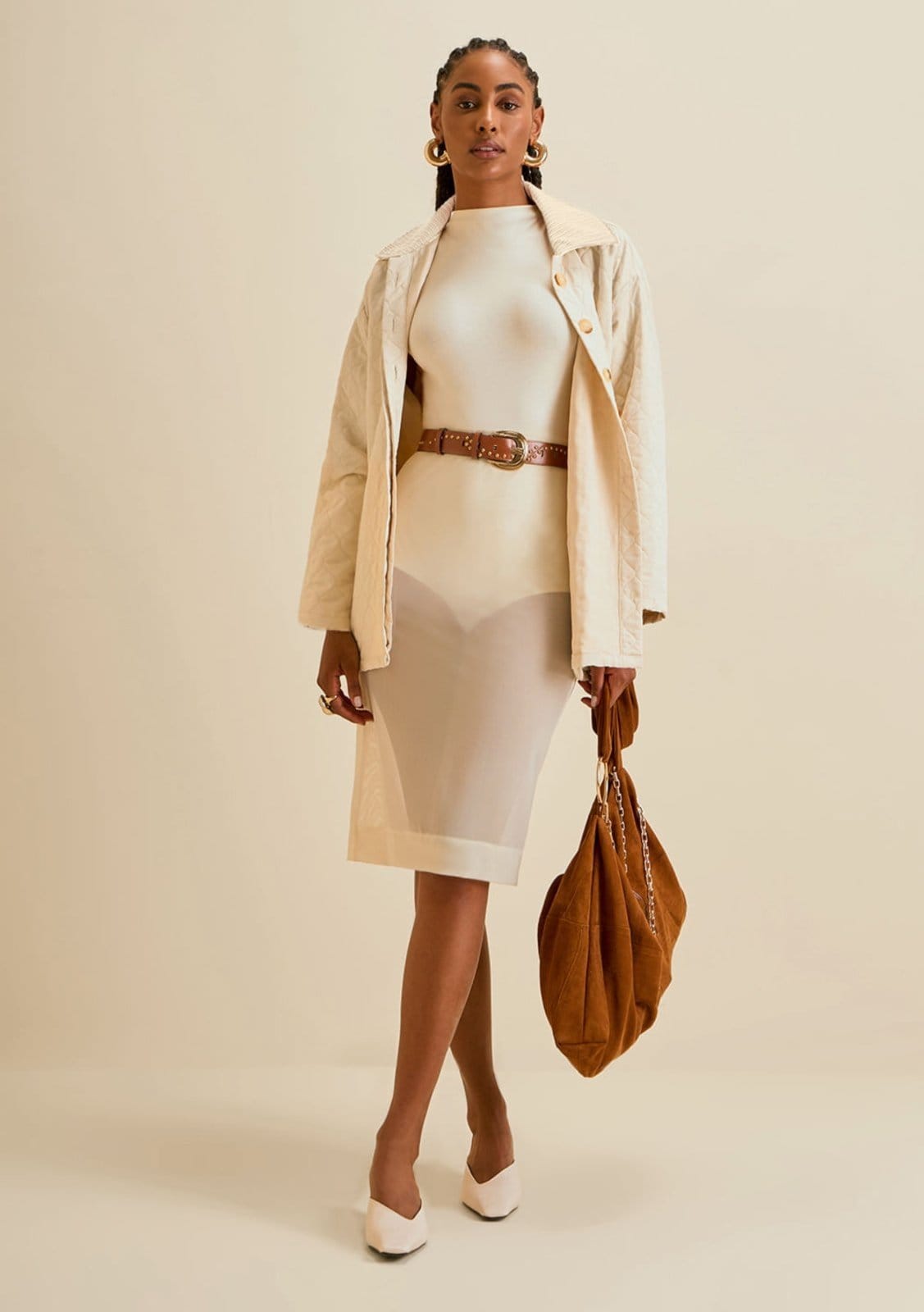 Saia Morena Rosa Lápis Alta Midi Off Off-white