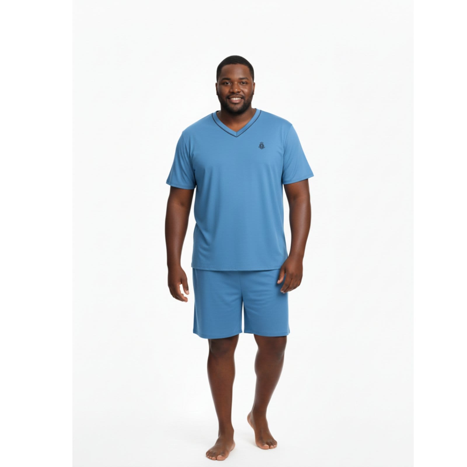 Pijama Masculino Plus Size Adulto Curto Verão Malha Fria Calor Manga Curta G1 G2 G3 G4 50 52 54 Conforto Gola V Homen Mechler Claro