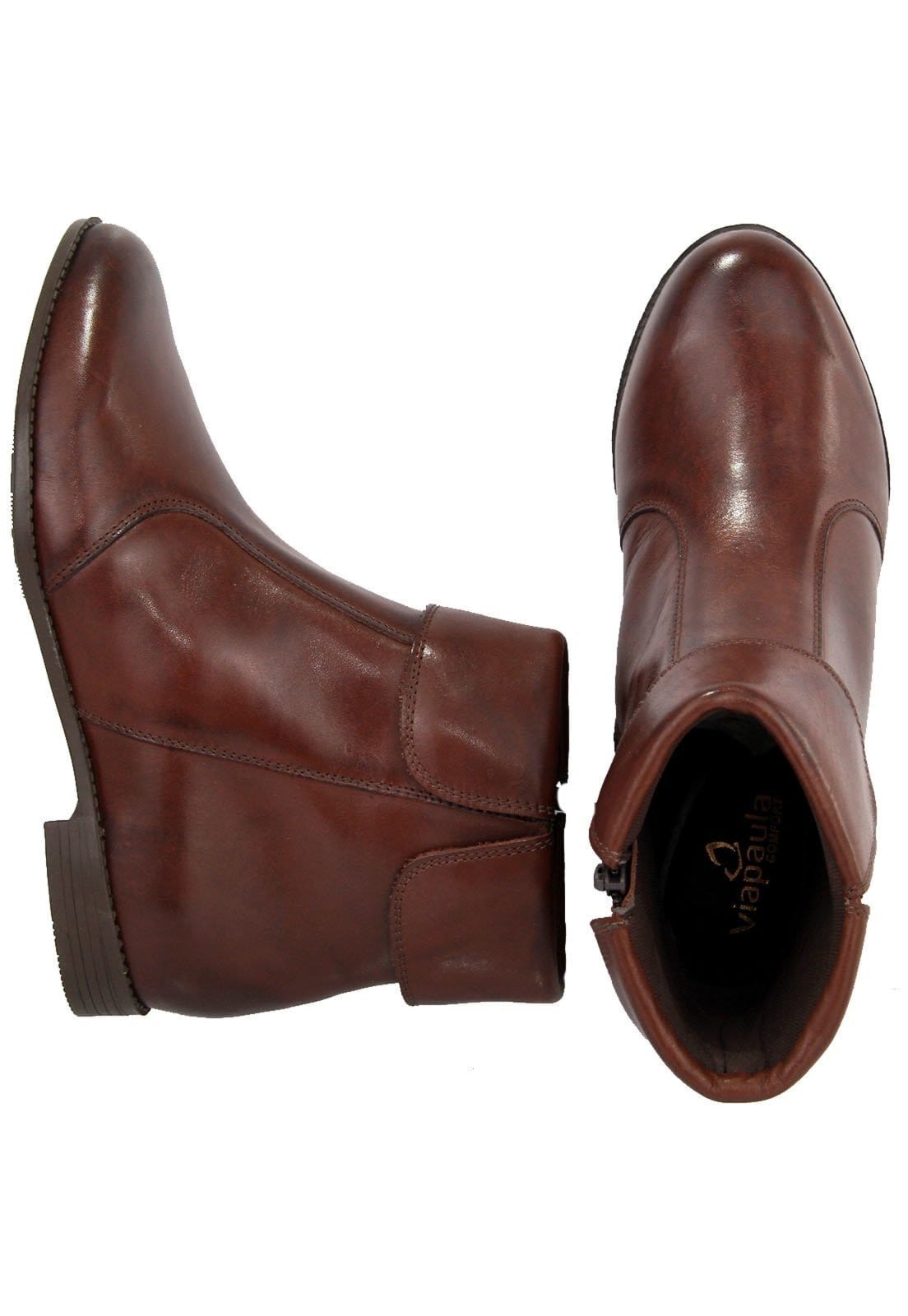 Vista 2 Bota em Couro Franja Maria Paula Cano Curto Cedro MARIA PAULA marrom